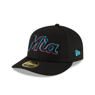 Black Miami Marlins Hat - New Era MLB Ligature Low Profile 59FIFTY Fitted Caps USA5807941